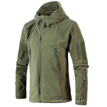 Custom Men Winter Outdoor Best Windproof/Waterproof Grey/Black Hooded Tactical Zip up Softshell Fleece Jacket with Hood